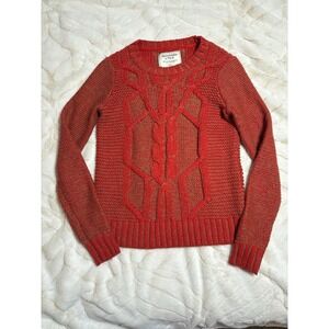 Vintage Abercrombie & Fitch Sweater Women Kids XS Red Cable Knit Chunky Crewneck